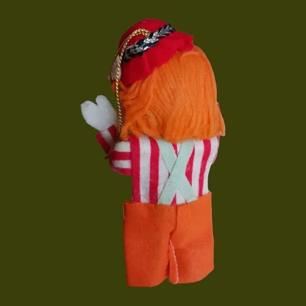 Vtg flocked felt bandable clowns hobo christmas ornaments